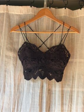 Free People Black Lace Crochet Crop Top S